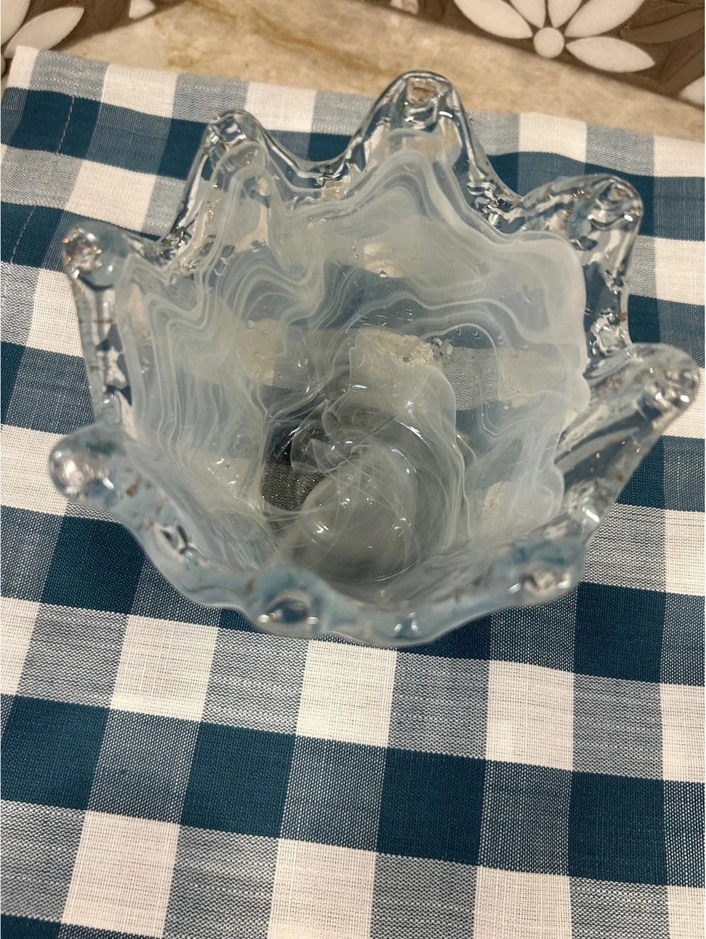 Vintage Murano-Style White Swirl Handkerchief Vase